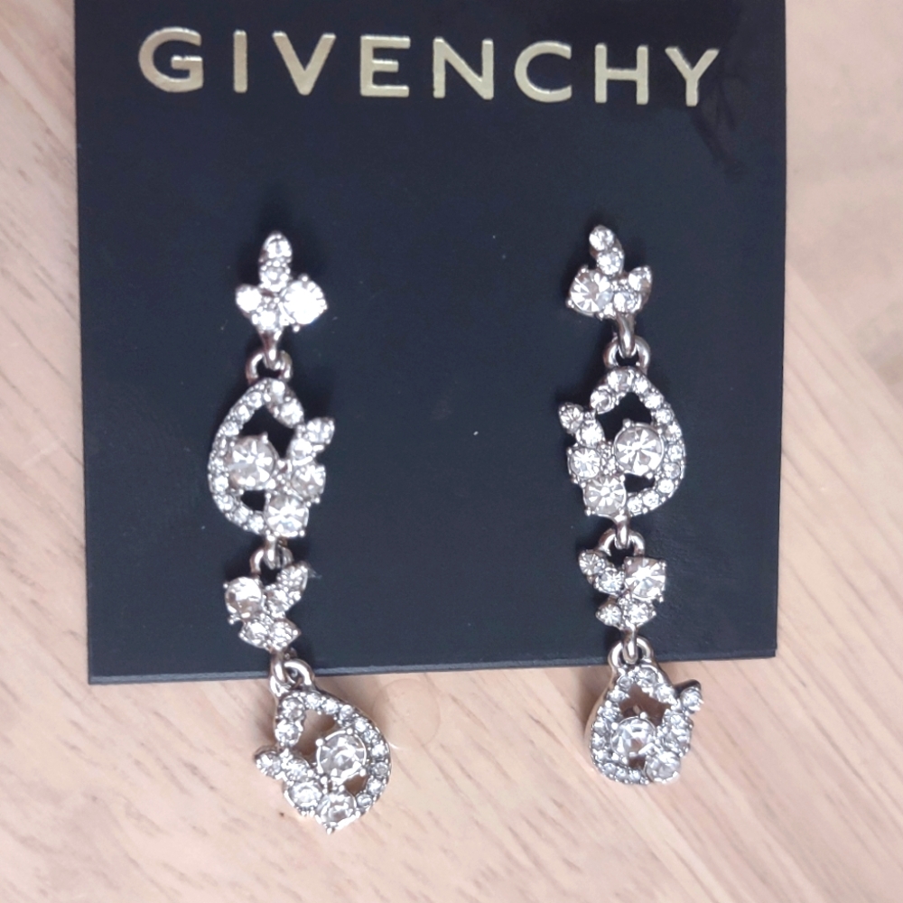 Givenchy Sparkling Crystal Silver Dangle Earrings Y2K Bling